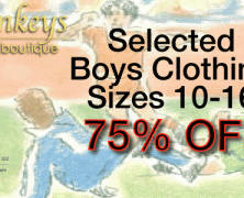 Final Blow-Out Sale of 75% off on Boy’s Clothing at 3 Monkeys